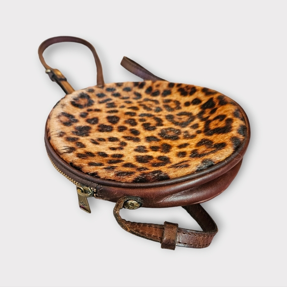 Patricia Nash Leopard Pony Hair Leather Circle Crossbody Bag - Picture 6 of 8